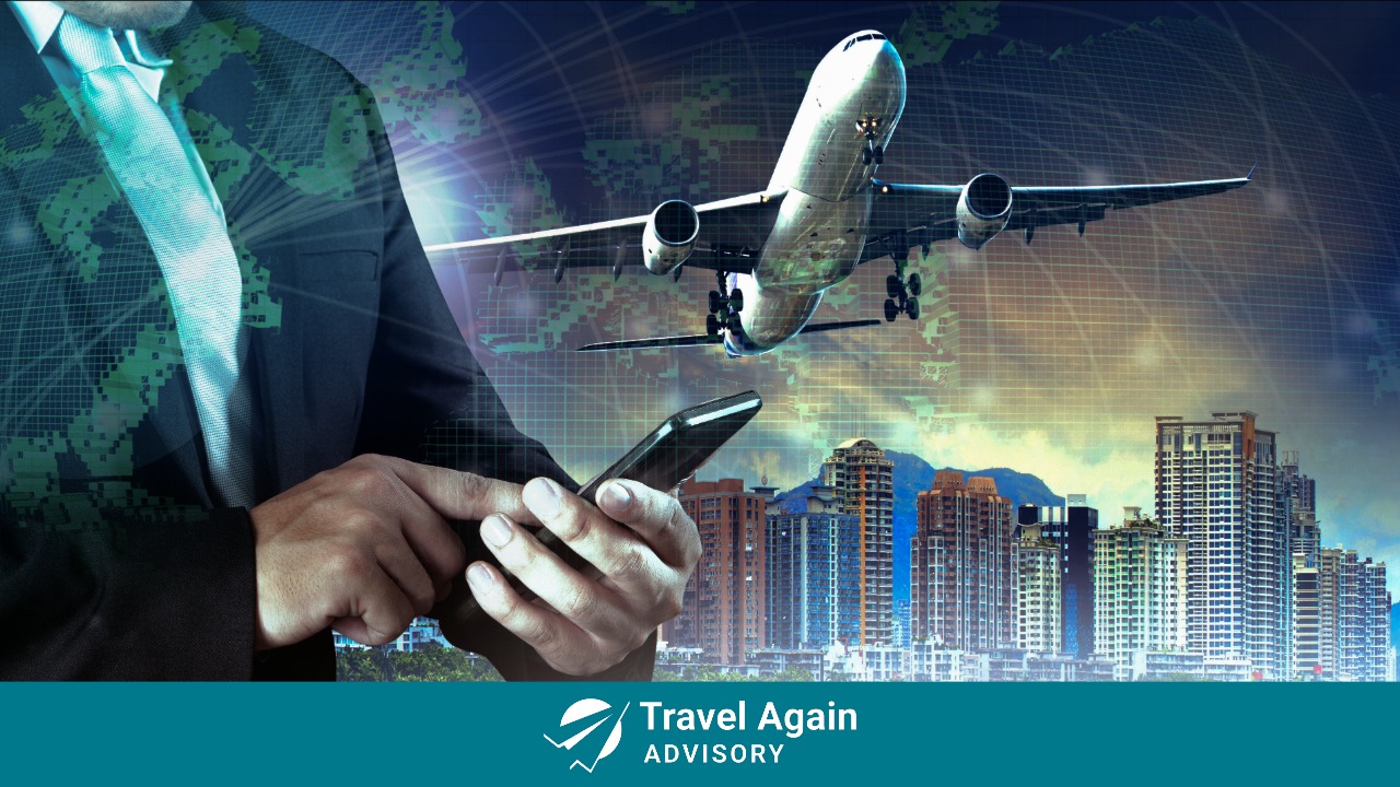 Businessman using AI to prepare for a flight